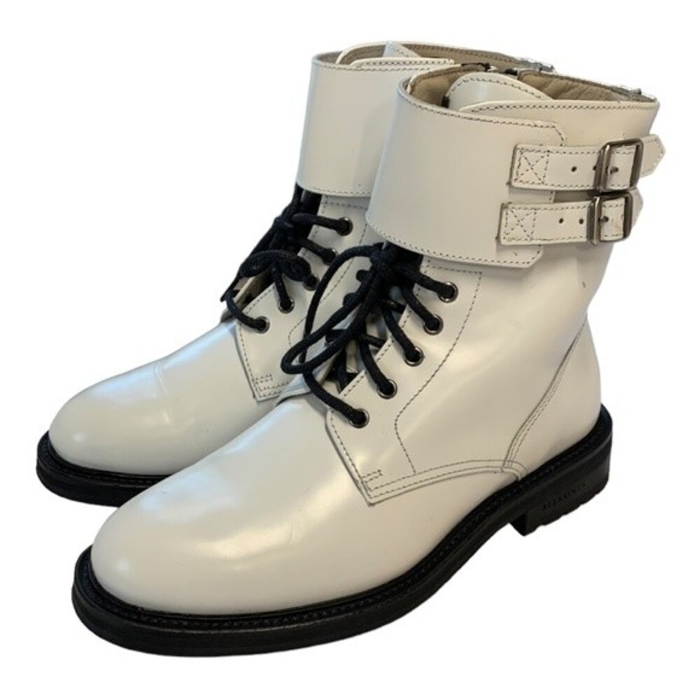 NWOT All Saints | White Brigade Combat Buckle Leather Boots 36